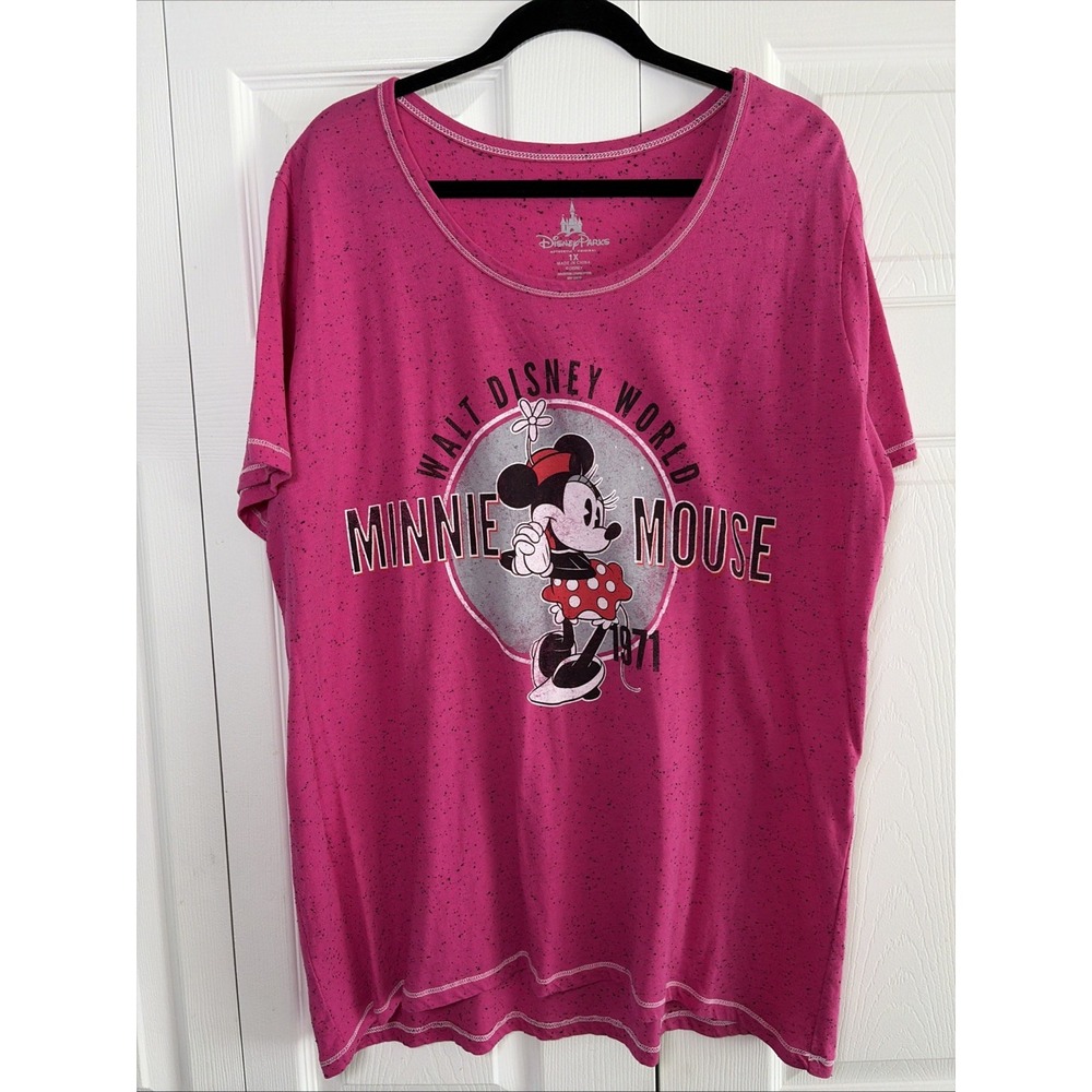 Disney Parks Minnie Mouse Graphic Tee Womens Size 1X Pink Speckle Retro Cotton